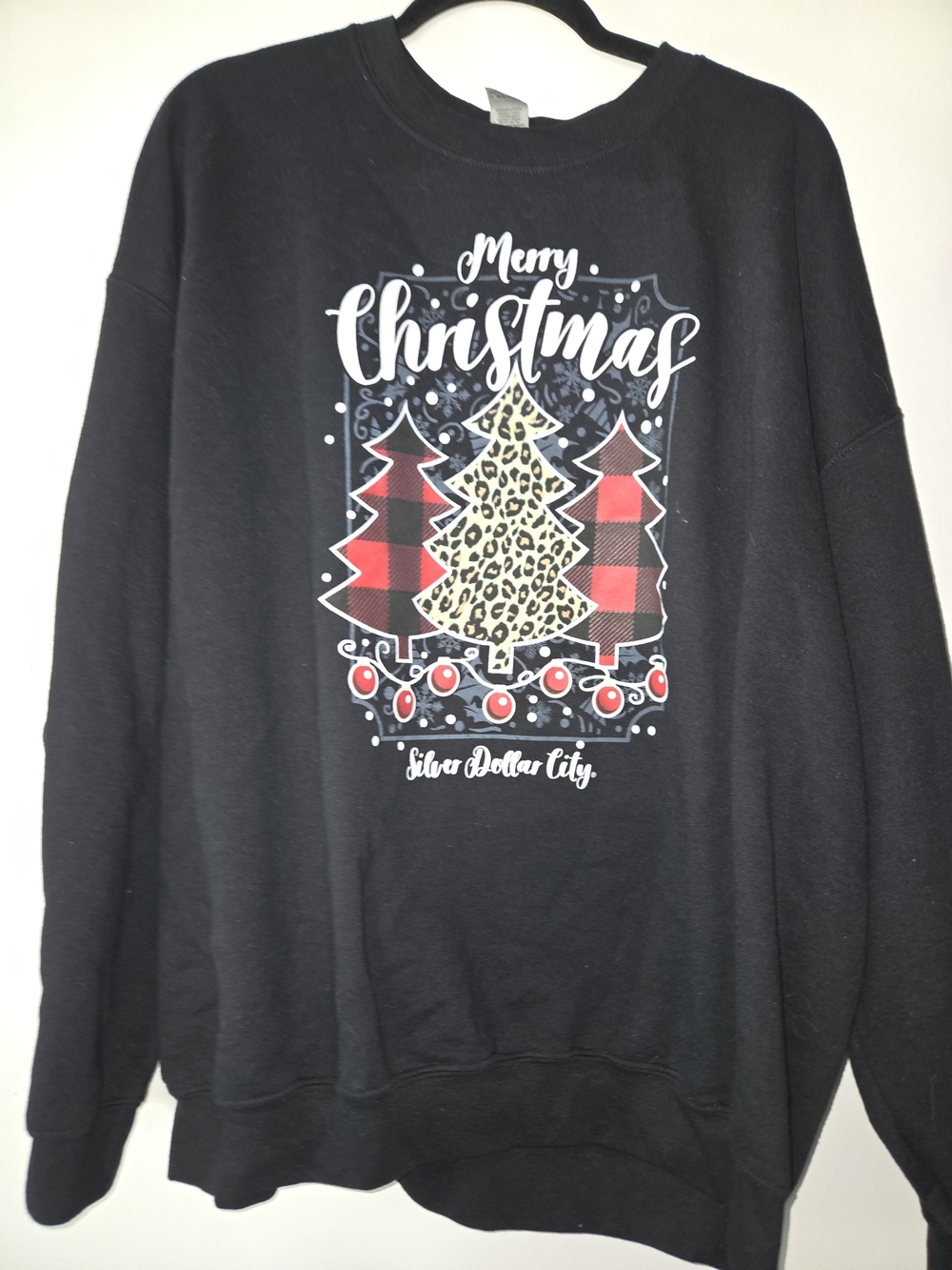 Gildan Black Crewneck Sweatshirt with Holiday Tree Graphic